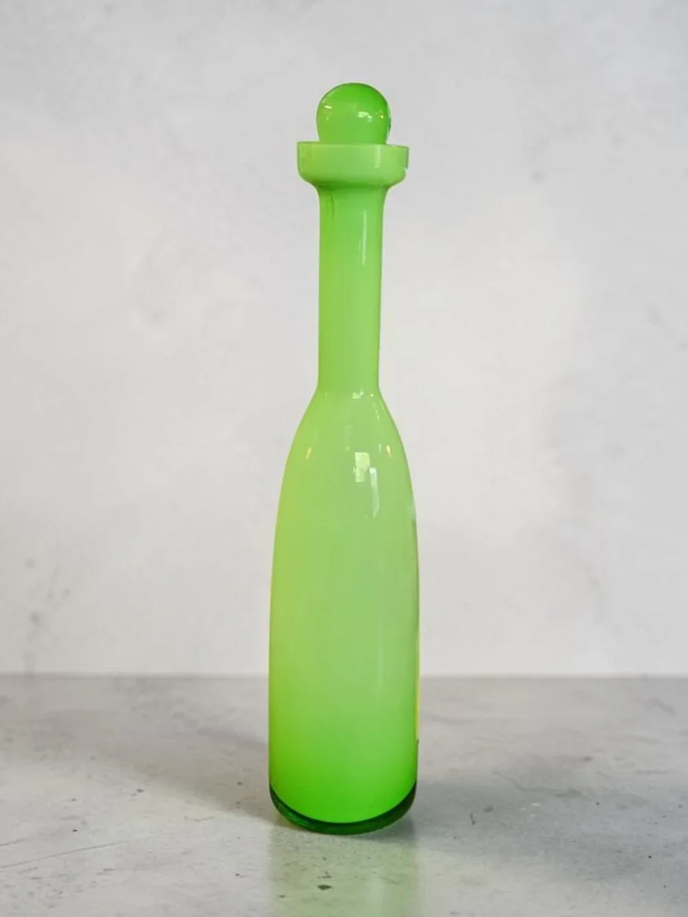 MCM Holmegaard Otto Brauer Green Cased Glass Gulvvase Bottle Decanter W Stopper
